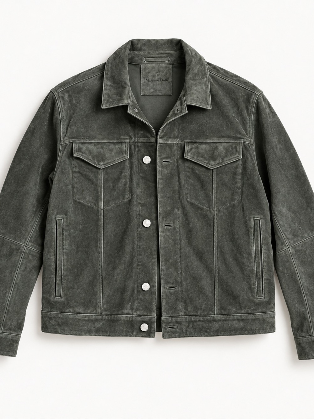 Massimo Dutti Olive Suede Trucker Jacket